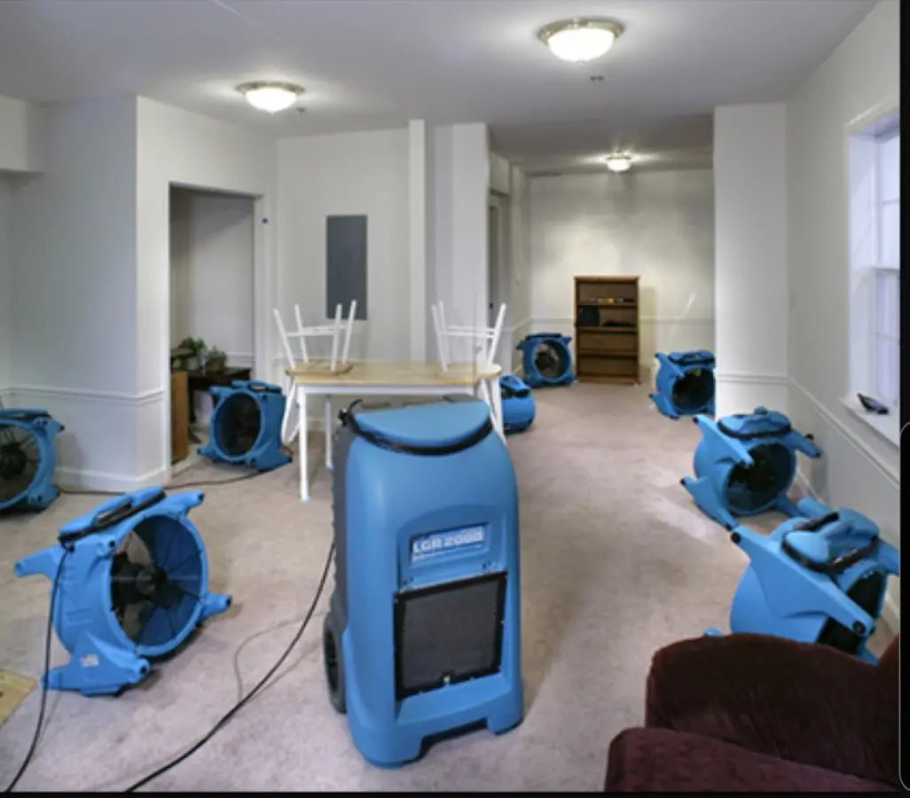 Air movers and dehumidifier setup for Water Damage Restoration in Waimea